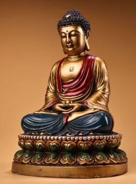 释迦牟尼如来佛祖像摆件纯铜彩绘家居佛堂供奉装饰工艺品桌面摆件