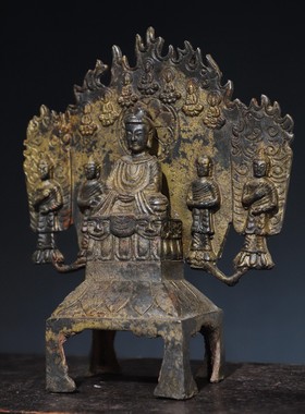 古玩热卖铁器北魏佛佛像背光佛神像造型独特包邮纯铜佛像铜器收藏