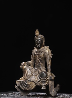 板凳菩萨佛像自在观音纯黄铜拓金家居佛堂供佛桌面装饰品复古摆件