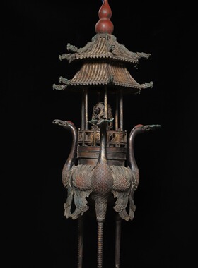 大号仙鹤熏香炉黄铜器塔炉复古香薰炉家居佛堂燃香桌面装饰品摆件