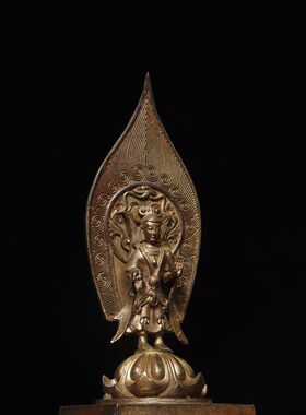 北魏佛像复古收藏纯黄铜器背光佛家居佛堂供奉供佛装饰品创意摆件