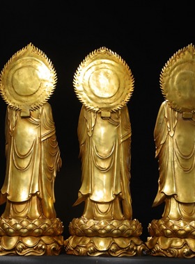 大号三世佛神像纯黄铜鎏金寺庙佛堂供奉家居佛堂供奉装饰桌面摆件