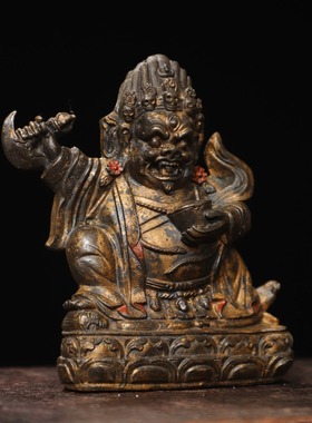 大黑天财神纯铜复古泥金二臂玛哈嘎拉家居佛堂供佛装饰品创意摆件