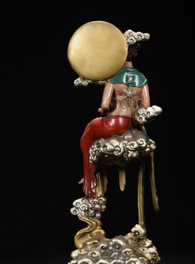 纯黄铜雕彩绘嫦娥奔月神佛像广寒宫仙子太阴星君娘娘家用供奉摆件