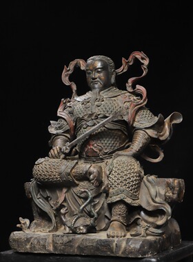 纯黄铜拓金玄天上帝玄武祖师爷真武大帝家居供奉装饰桌面复古摆件