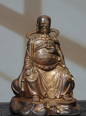 真武大帝佛像黄铜泥金仿古铜器玄天上帝铜像家居佛堂供奉装饰摆件