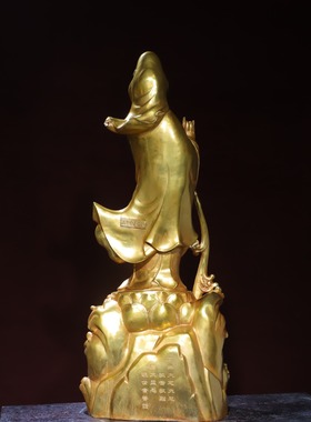 纯铜观音菩萨站像居家佛堂供养鎏金站莲花净瓶柳枝南海观世音摆件