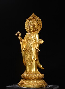 大号站南海净瓶柳枝观世音菩萨神像纯铜西方三圣家居摆件佛堂供奉