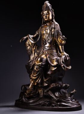 自在观音菩萨神佛像藏传密宗纯铜复古家居佛堂供奉装饰工艺品摆件