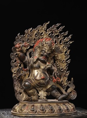 大黑天财神纯黄铜拓金大威德金刚家居佛堂供佛桌面装饰品复古摆件