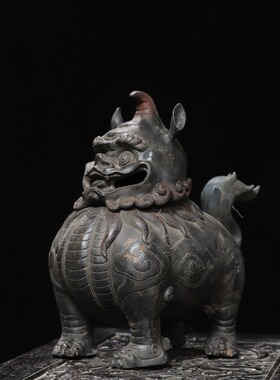 瑞兽熏香炉纯黄铜拓金做旧香薰炉家居佛堂桌面装饰品复古礼品摆件