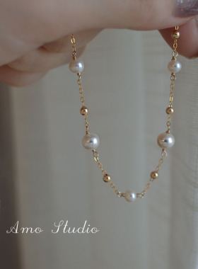 满天星天然珍珠手链14K包金轻奢