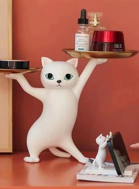 妖娆猫摆件双托盘创意家居装饰品玄关客厅钥匙收纳盒乔迁新居礼品