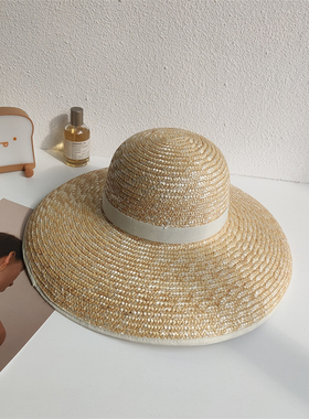 赫本麦秆草帽海边拍照造型夏天