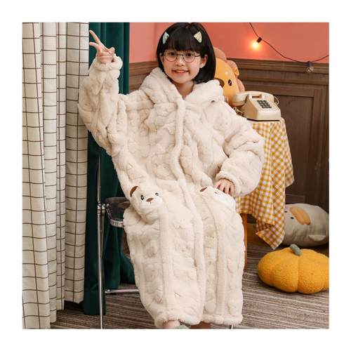 秋冬季儿童睡袍珊瑚绒加厚男童浴袍法兰绒加长款宝宝睡衣女孩睡袍 - 图3