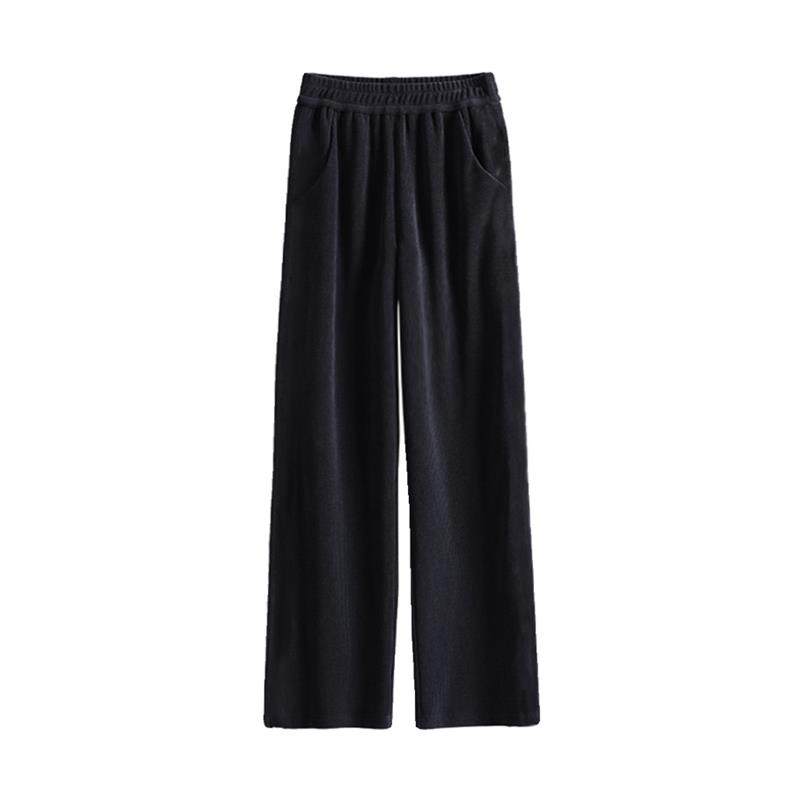 细条纹雪尼尔窄版阔腿裤女2025春秋冬新款高腰垂感加绒直筒休闲裤,淘宝优惠券,粉丝福利购,淘宝优惠卷