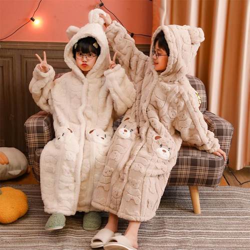 秋冬季儿童睡袍珊瑚绒加厚男童浴袍法兰绒加长款宝宝睡衣女孩睡袍 - 图0