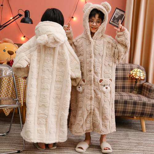 秋冬季儿童睡袍珊瑚绒加厚男童浴袍法兰绒加长款宝宝睡衣女孩睡袍 - 图1