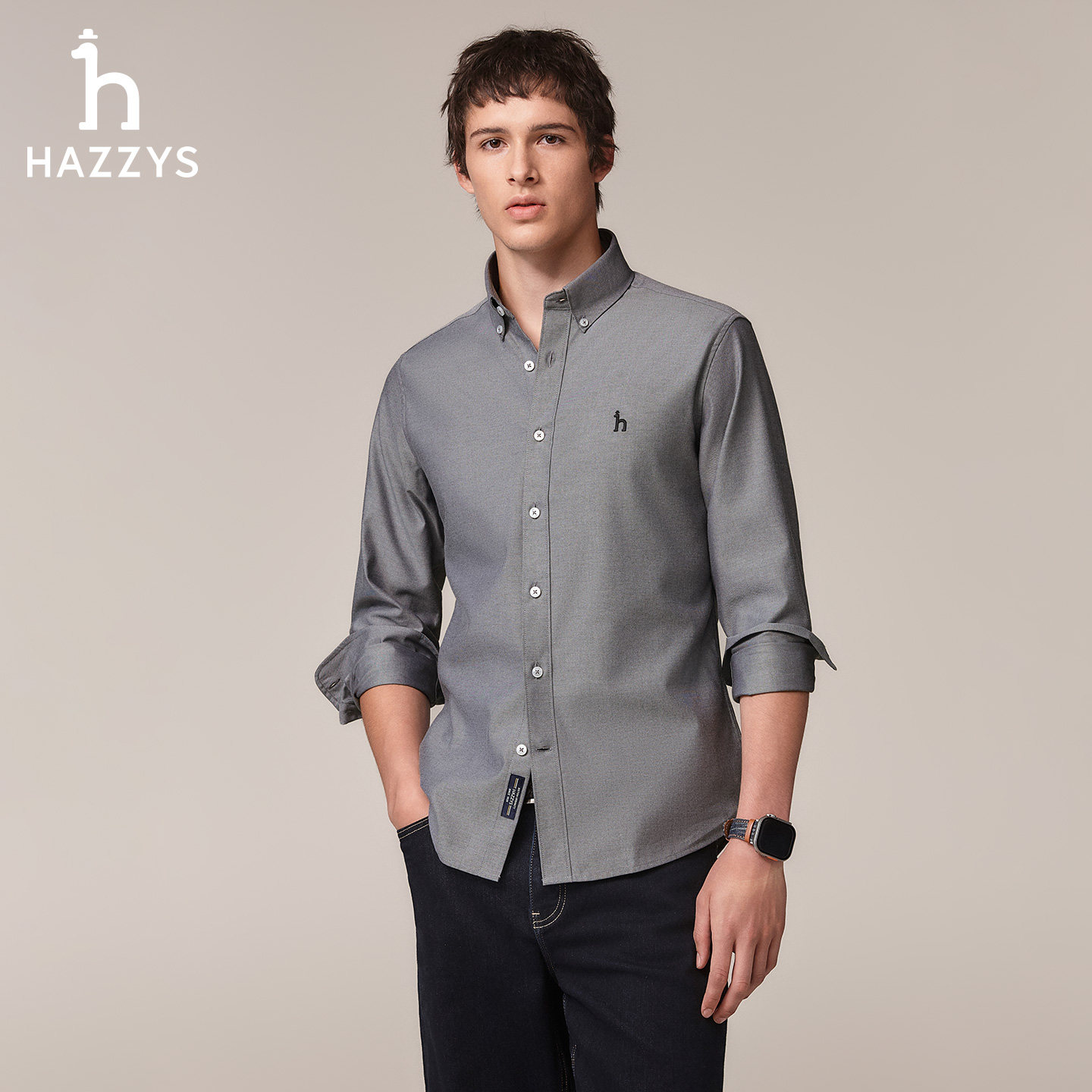 哈吉斯hazzys官方秋季男士休闲长袖衬衫正品男装商务通勤衬衣男潮,淘宝优惠券,粉丝福利购,淘宝优惠卷