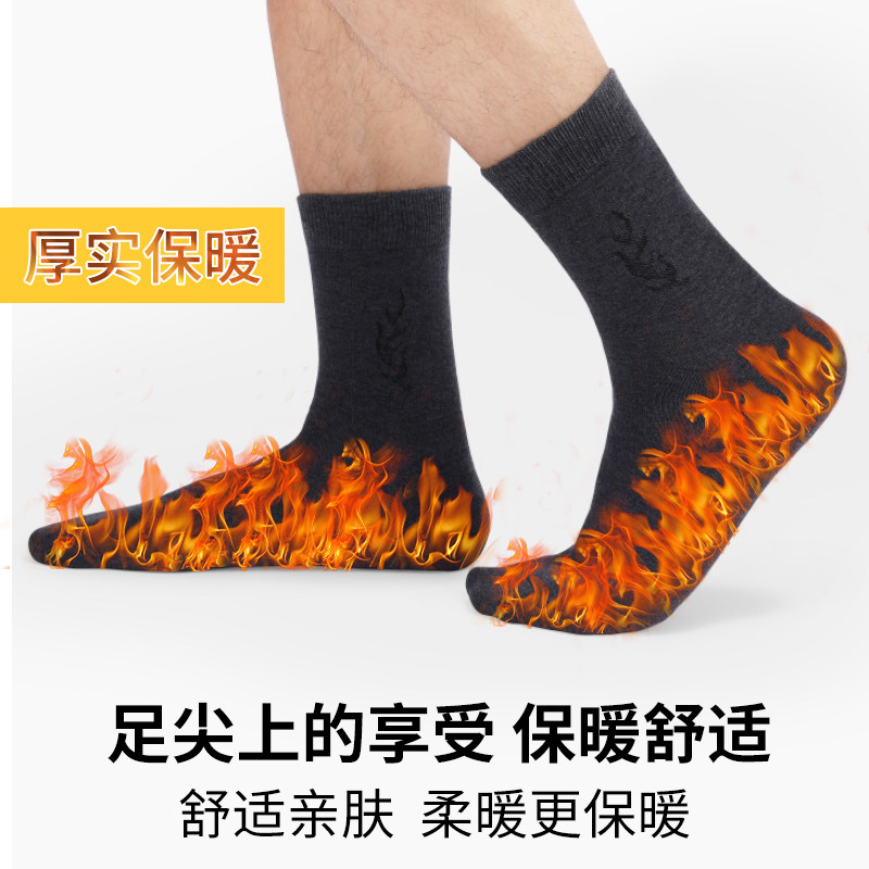 猫人男中长筒商务纯棉纯色冬毛圈袜 miiow猫人天彩长筒袜