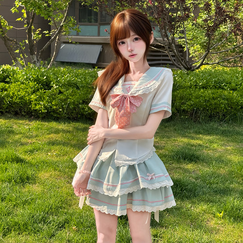 甜柚JK【甜柚屿蝶】原创水手服套装萌款收腰显瘦日系学院风长袖女 - 图1