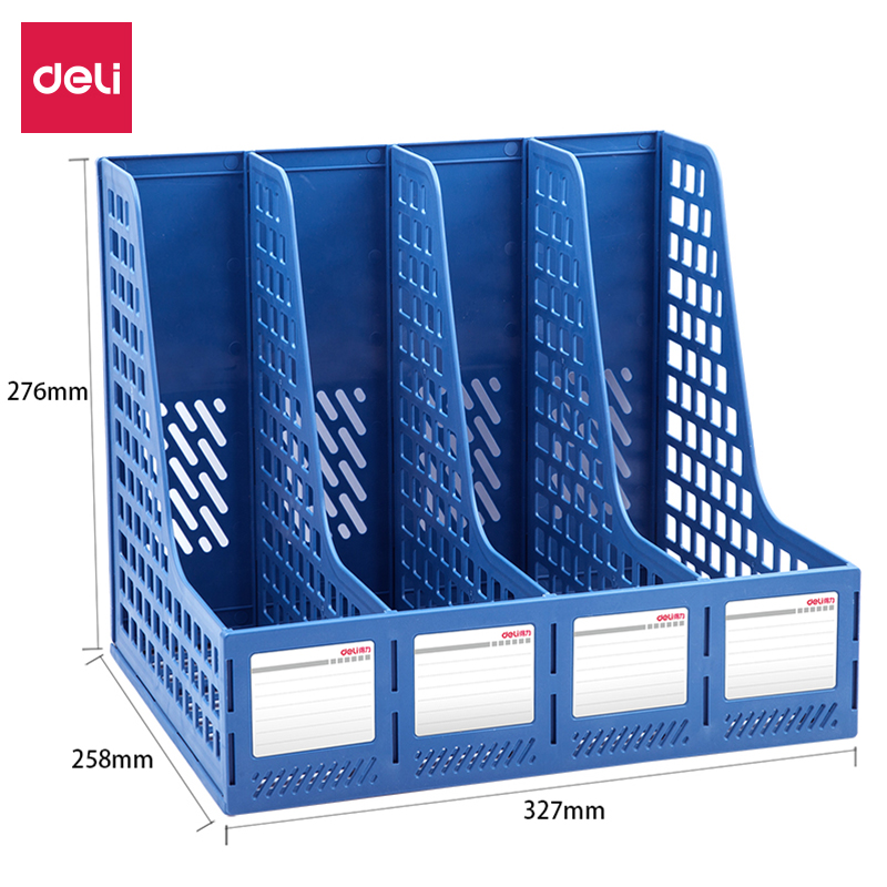 得力四联文件架文件框资料架文件夹三联文件栏文件筐文件座书立文件整理置物架塑料书立竖立多层收纳盒档案筐-图1