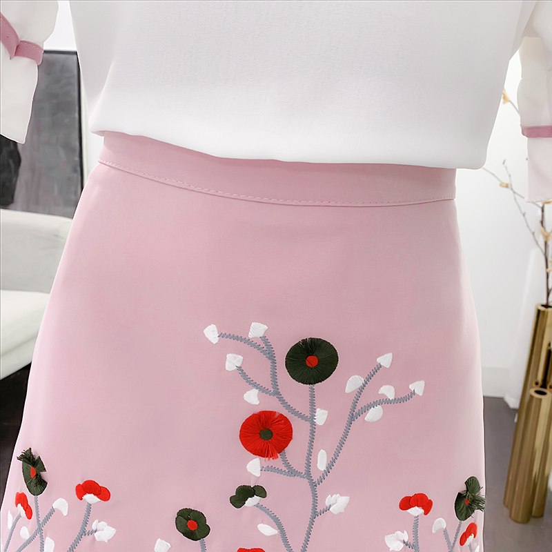 小清新甜美减龄矮个子女神套装夏季网红雪纺衫半身短裙两件套洋气