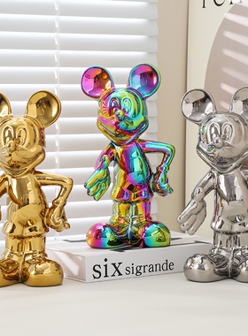 客厅迎宾陶瓷北欧卡通网红轻奢米奇摆件米老鼠酒柜电视柜装饰品