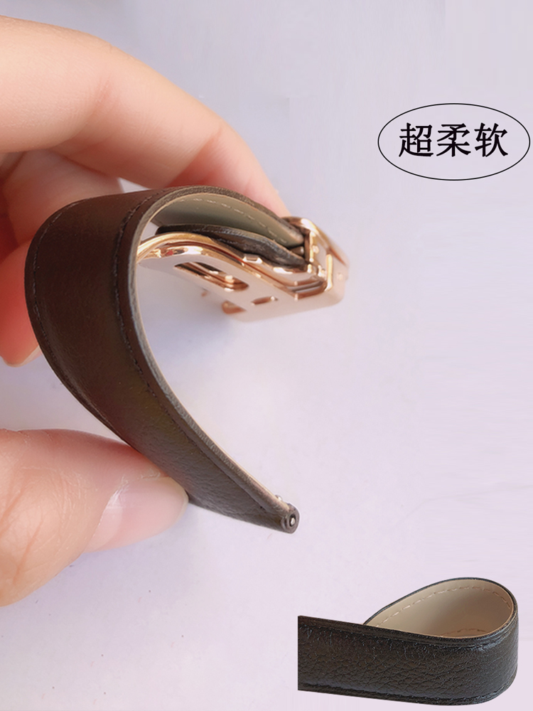 牛皮表带男真皮柔软适配卡地亚坦克男女表皮带折叠扣Tank荔枝纹 - 图2