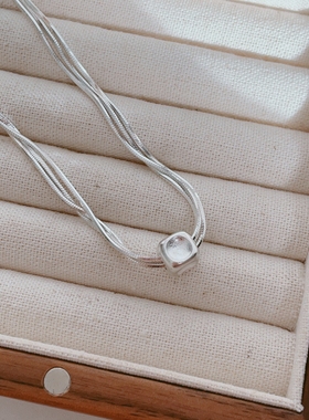 拉丝方块多层项链锁骨链日韩博主穿搭单品同款简约文艺