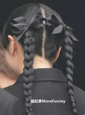 绝美Jisoo~金智秀同款黑色缎面蝴蝶结发夹双马尾头绳发饰刘海边夹