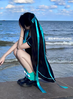 初音未来！黛绿色超长蝴蝶结飘带发夹发卡JK头饰女水手服海边拍照