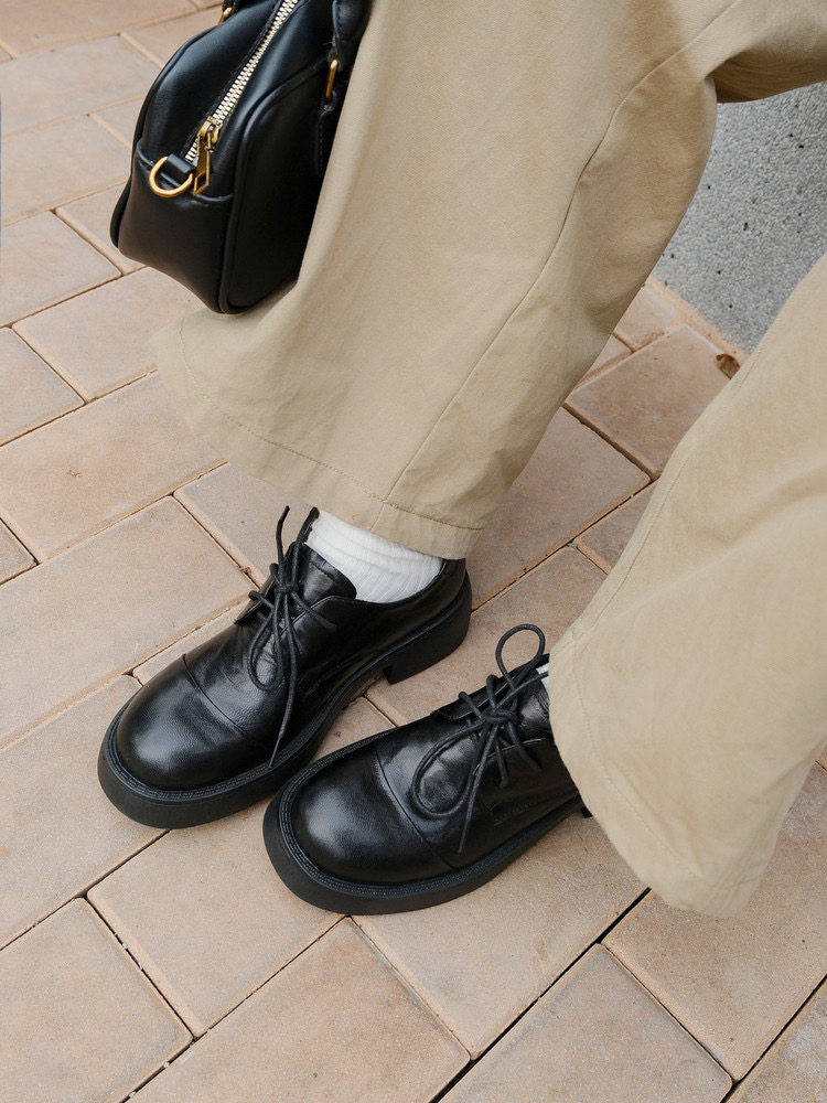 Nettle 2026年新款粗高跟百搭厚底小皮鞋女春秋系带圆头深口复古,淘宝优惠券,粉丝福利购,淘宝优惠卷