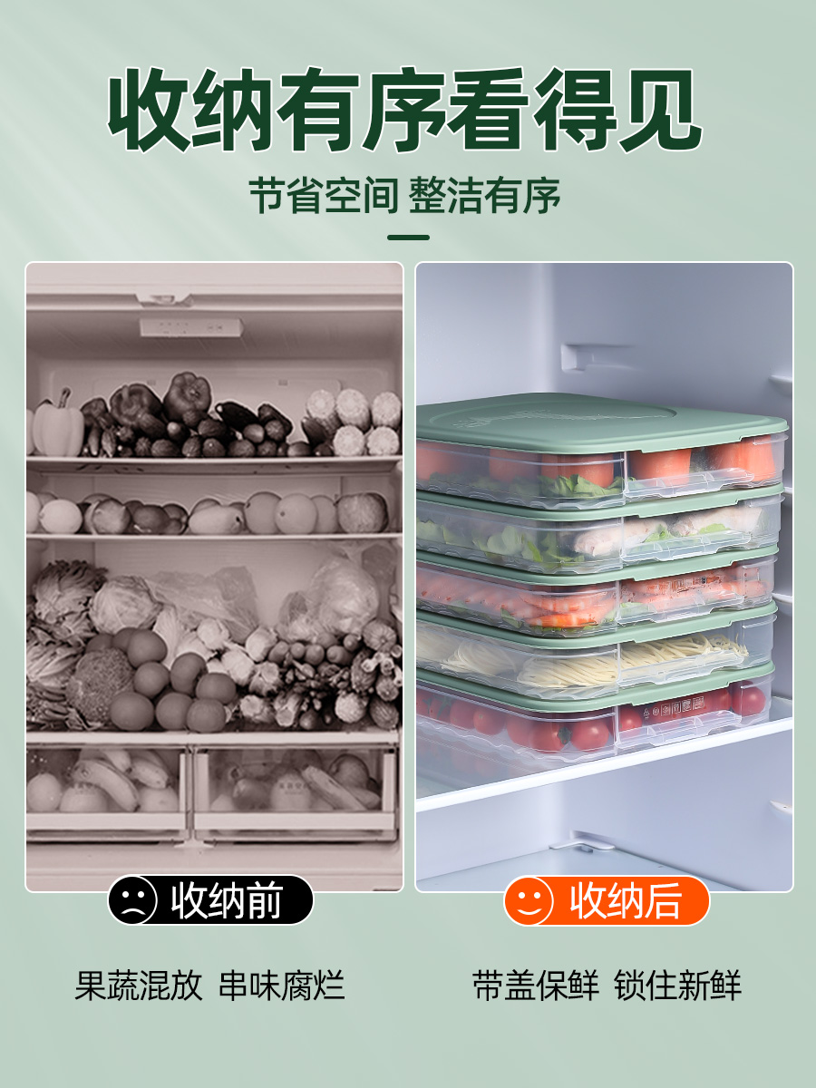 冷冻专用饺子盒食品保鲜盒水饺馄饨托盘速冻食物家用冰箱收纳盒-图2