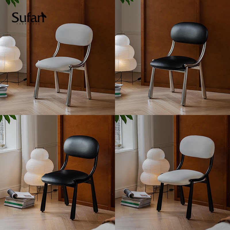 舒梵肖恩椅/家用餐椅/简约休闲北欧靠背黑色金属不锈钢椅子