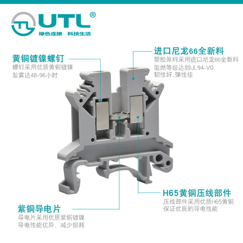 UTL尤提乐JUT1-UK2.5B导轨式工业纯铜UL认证接线端子排电线连接器 - 图1