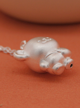 足银999轻松熊吊坠纯银项链松弛