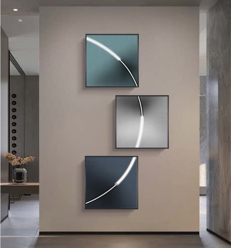 轻奢风玄关装饰画三联竖版抽象组合壁画现代简约入户门正对墙挂画 - 图1