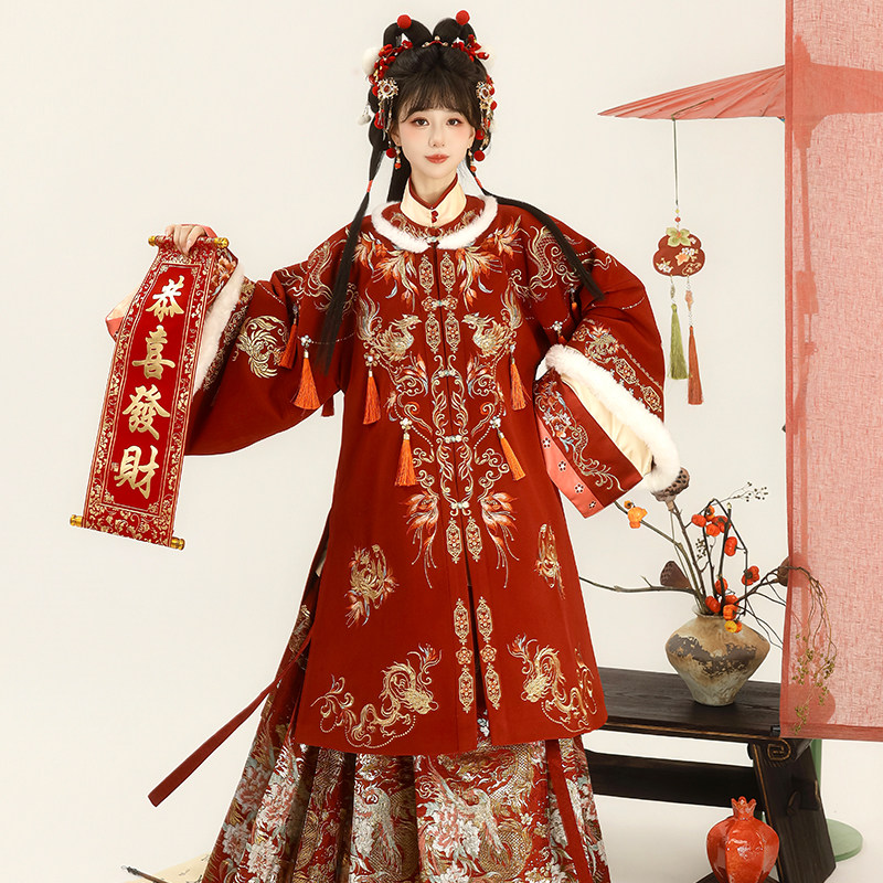 【彩凤金龙】原创汉服女马面裙套装订婚服敬酒服马年拜年服秋冬款,淘宝优惠券,粉丝福利购,淘宝优惠卷