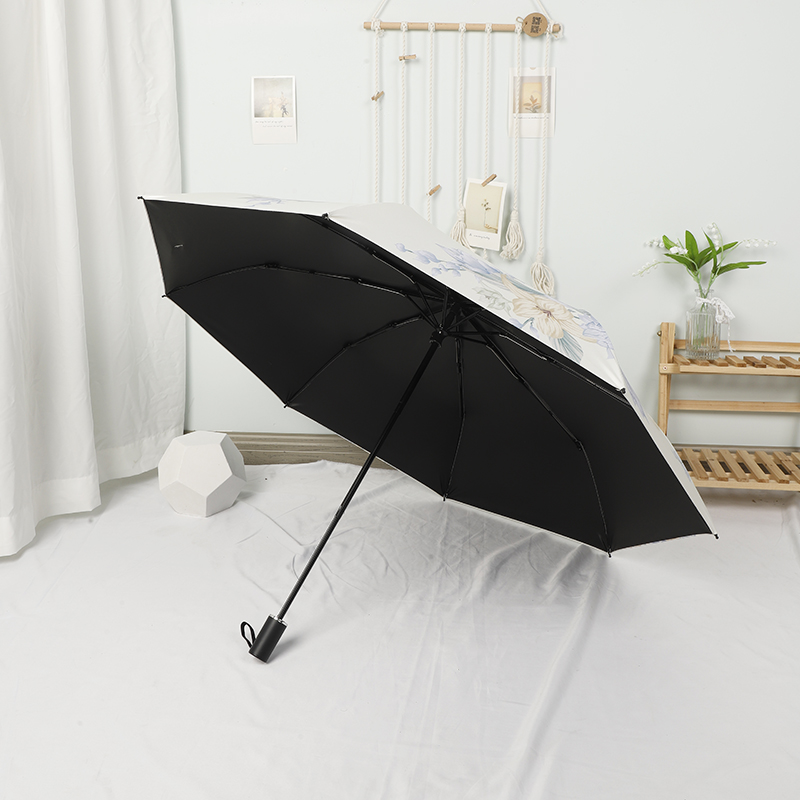 遮阳伞防紫外线黑胶防晒太阳伞女晴雨伞两用折叠五折伞小清新花系