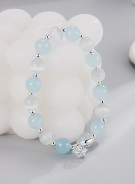 小众设计海蓝宝猫眼石水晶手链