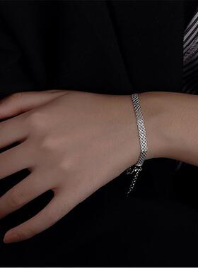 ins小众设计闺蜜链个性酷帅嘻哈编织多层重工蕾丝链条纯银手链女