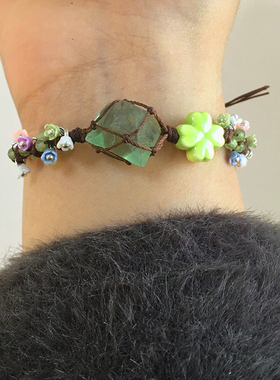 【春的心脏】小红书macrame天然菱形绿萤石编织手链可调节手绳