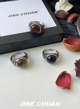 原创复古设计生命树天然红宝石戒指男士欧美嘻哈高街食指环女百搭