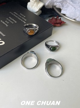 原创自主设计玛瑙宝石戒指男小众轻奢冷淡风戒子女2024新款个性潮