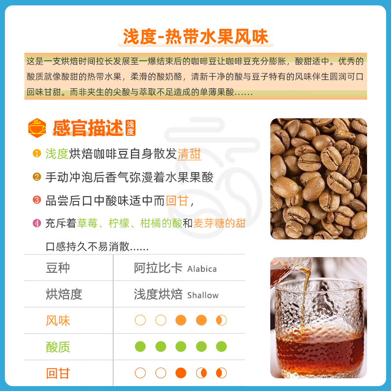 3天内鲜烘焙轻浅度咖啡豆1kg手冲滴漏式咖啡粉果酸明亮回甘清甜