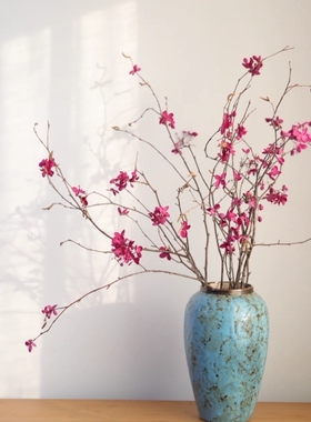 天然树枝紫色梅花几何陶瓷花瓶永生干花干干枝插花客厅玄关卧室