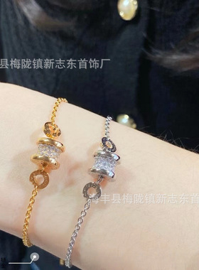 CNC精工玫瑰金弹簧满钻手链厚镀18金白金黑陶瓷宝家小蛮腰小红人