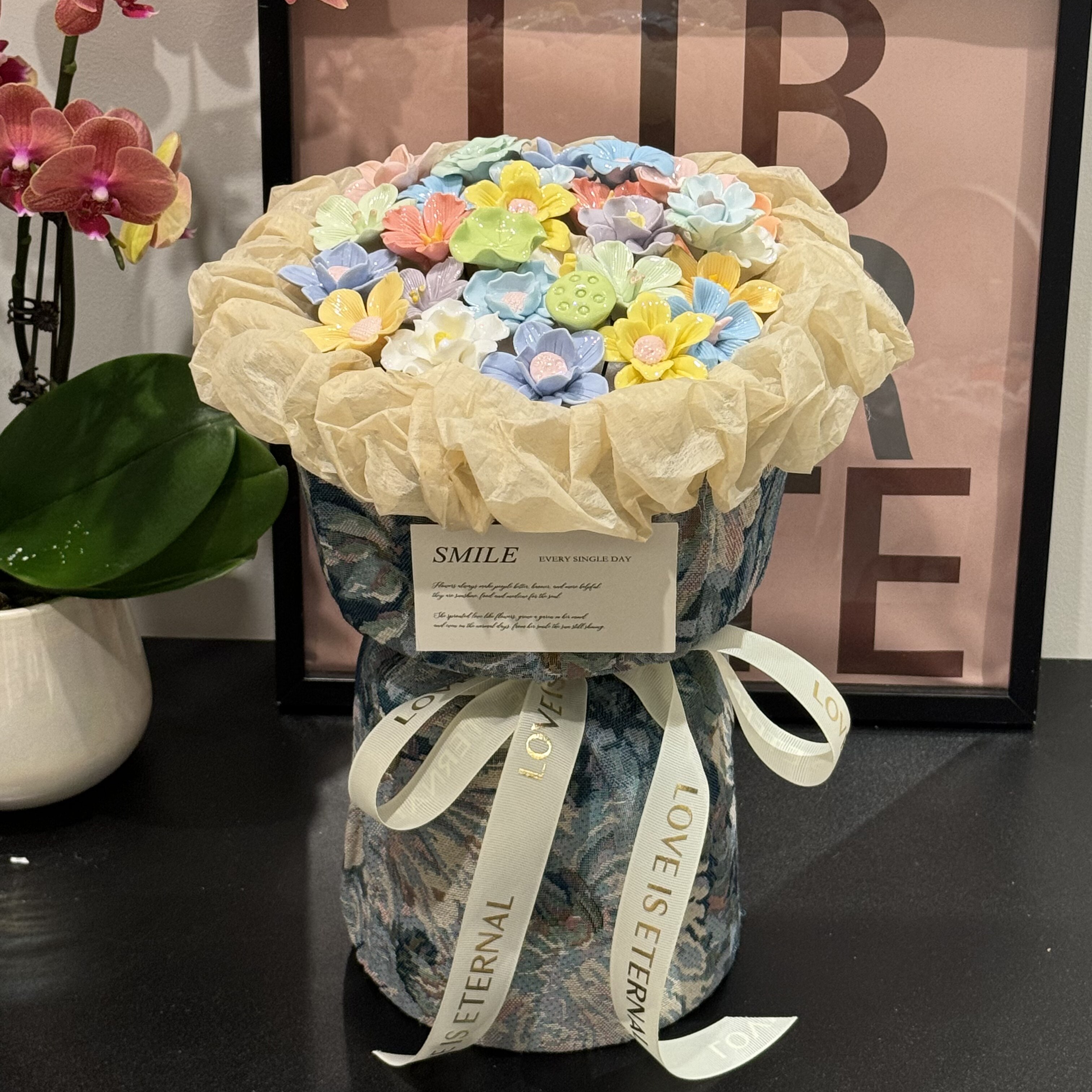 景德镇陶瓷花束成品小熊玩偶公仔生日礼物花束永生花送女生闺蜜