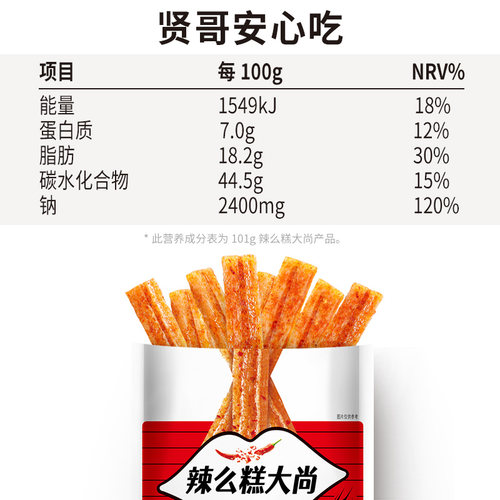 贤哥素食名嘴一哥辣条辣么糕大尚101g香辣8090后怀旧小吃儿时零食 - 图2